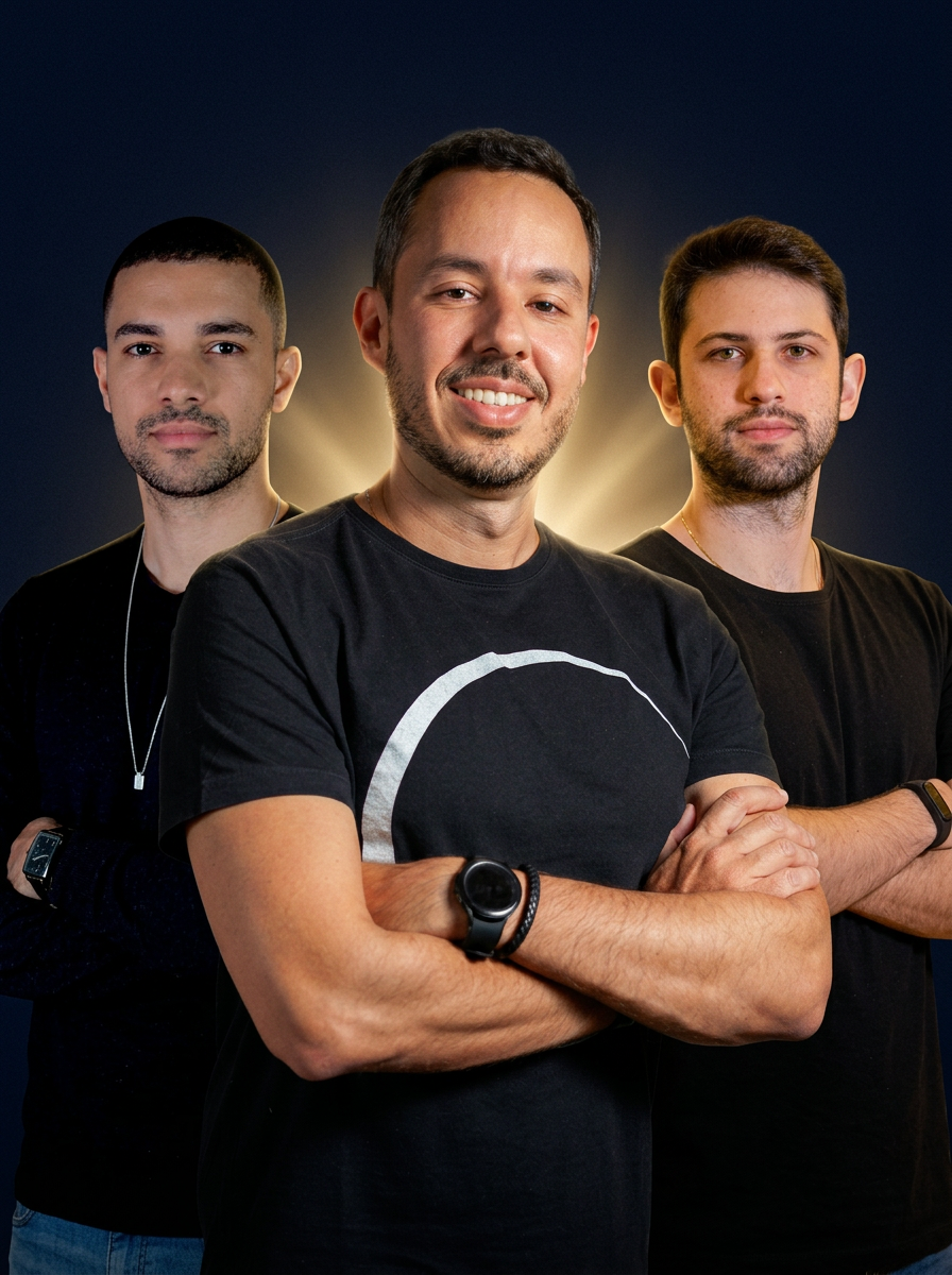 Gustavo Caetano, Arthur Pelegrino e Lucas Gilbert — mentores da 10X Academy